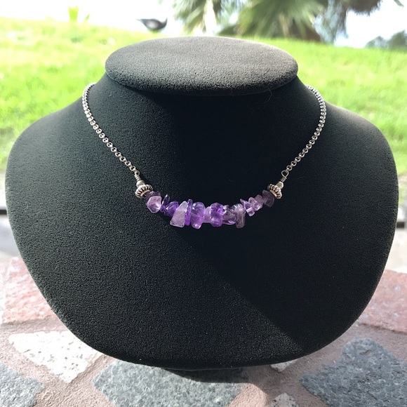 π΄Genuine amethyst chips bar simple steel choker - Picture 6 of 9